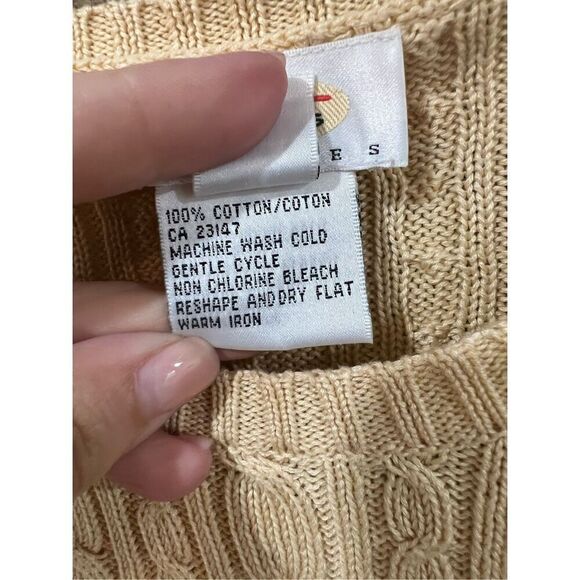 Talbots Cable Knit Cotton Crew Neck Sweater Made In Hong Kong petite sz M - Picture 4 of 6